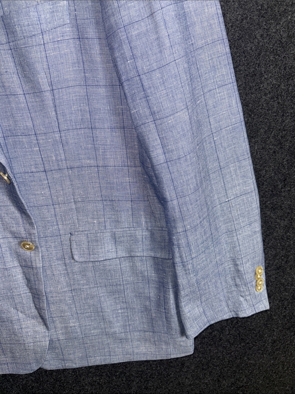 Jos. A. Bank 1905 Tailored Fit Blue Linen Wool Plaid Sport Coat Blazer 44R - Picture 5 of 13